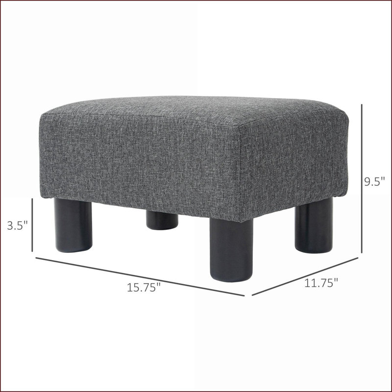 Ottoman Small Cube Foot Rest with Linen Fabric &amp; Wood Frame | Charcoal Gray | Living Room, Entryway | Wood Frame