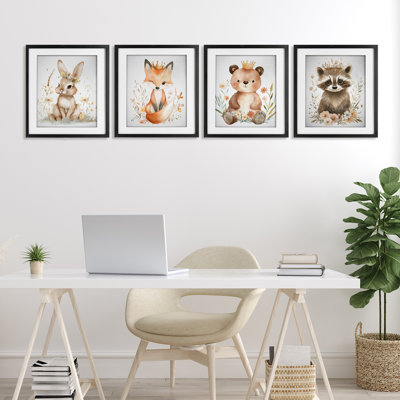 «Whimsical Crowned Baby Animals», ensemble de 4 reproductions encadrées sous verre, par Ramona Murdock