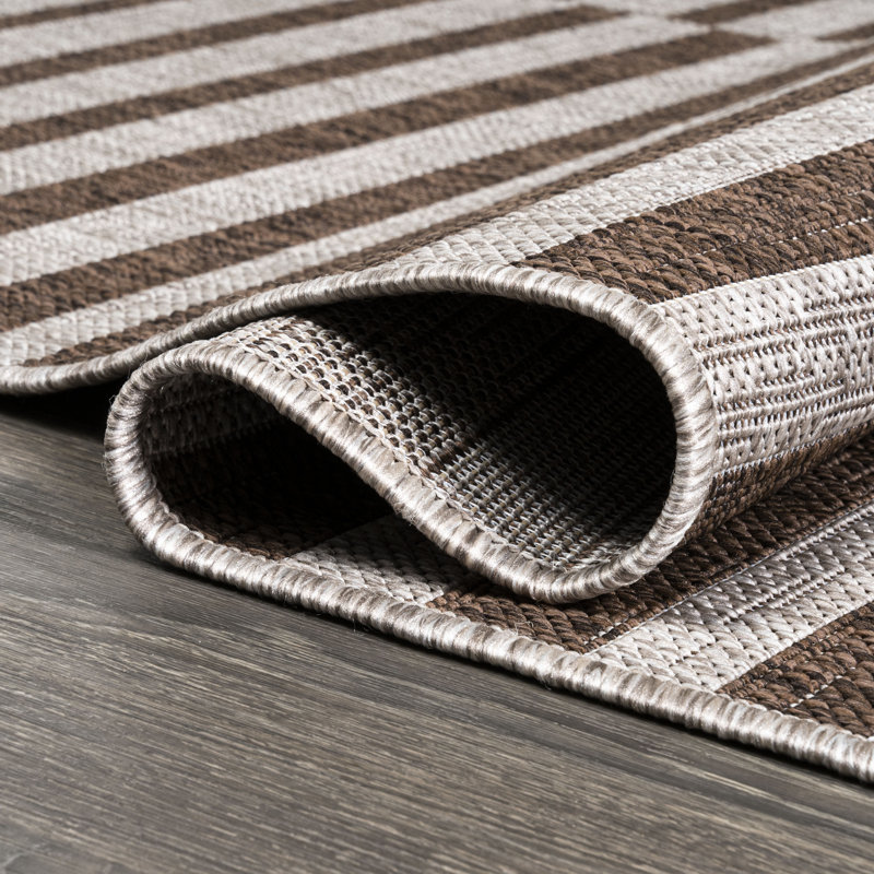 Agha Modern Offset Stripe Beige/Brown Indoor/Outdoor Rug, Runner 2'2" x 8'