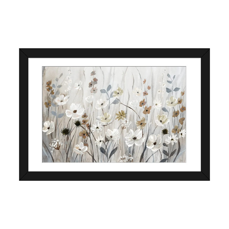 " Misty Meadow Field " by Nan, Framed Print with Mat, 16" H x 24" W, Black