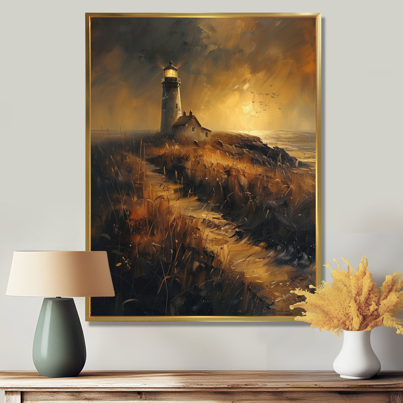 Décoration murale rétro phare brun - phares, Cadre photo blanc, H 34 po x l 44 po