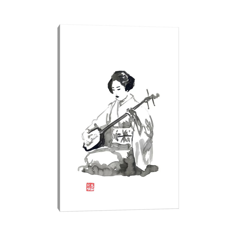 Shamisen by Péchane - Print on Canvas, 66.04 cm H x 45.72 cm W x 3.175 cm D, Wrapped Canvas