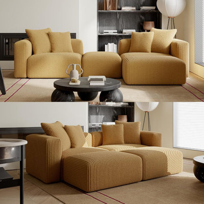 Canapé modulaire convertible avec repose-pieds, canapé-lit, jaune