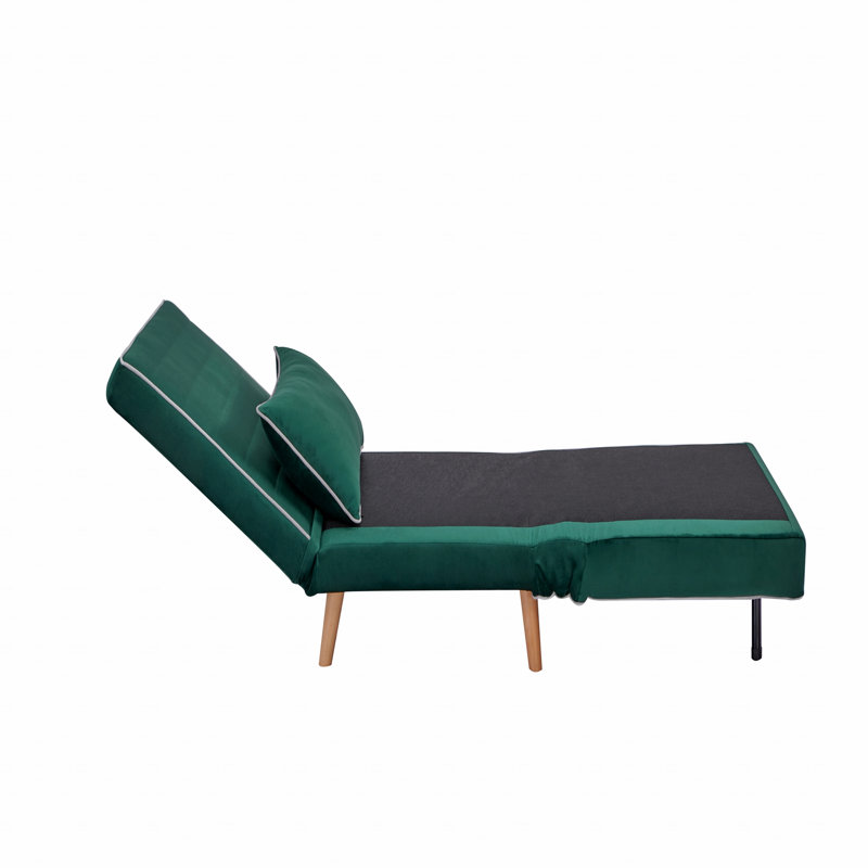Velvet Sleeper Chair - 3-Position Backrest, Converts To Bed In 10 Sec, Includes Pillow.Green Space-Saving Sleeper Sofa.