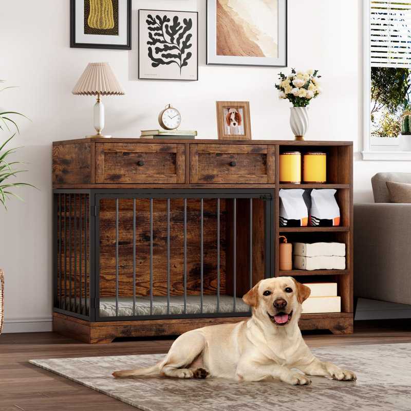 Grande cage pour chien avec 2 tiroirs et 4 tablettes, Brun