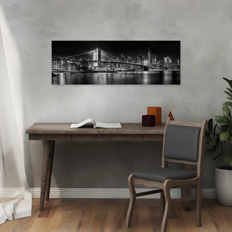 Brooklyn Bridge Night Glow by Melanie Viola - Wrapped Canvas Panoramic Print, 30.48 cm H x 91.44 cm W