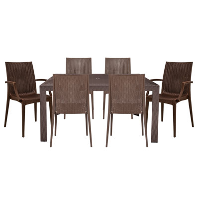 Ensemble de table de salle à manger 7 pièces pour l'extérieur avec trou pour parasol et 6 chaises