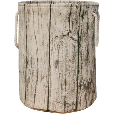 Panier à linge en forme de souche d'arbre - Couleur bois naturel - Panier cylindrique en coton avec poignées en corde