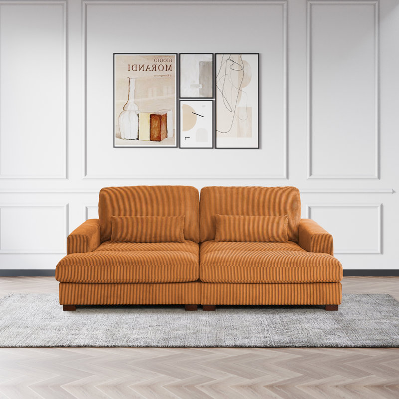 90" Wide Square Arm Corduroy Sofa, Yellow