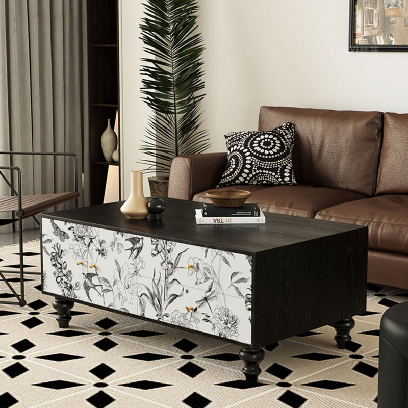 47.24" Black Solid Wood Rectangular Coffee Table