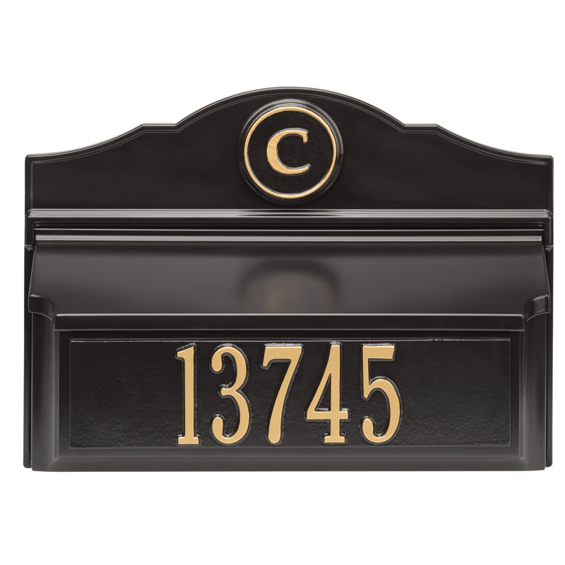 Wall Mounted Mailbox, Black/Gold, Yes