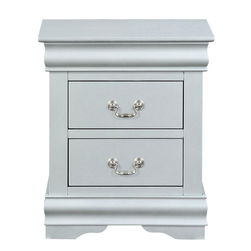 Table de chevet platine pour chambre à coucher - 2 tiroirs, 2 tiroirs en bois massif compact et pratique, élément de design tendance