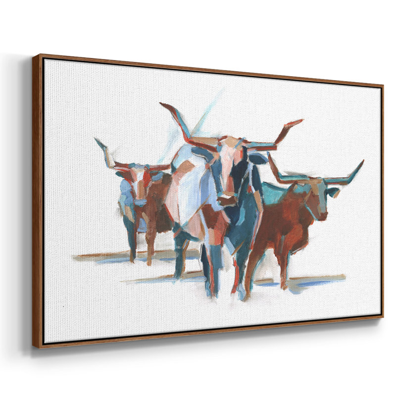 " Modern Longhorns I ", 27" H x 41" W x 2" D, Walnut