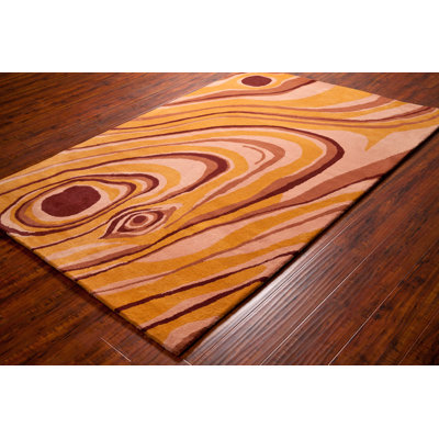 Ailey Authentic Hand-Tufted Handmade Deep Red, Peach, Orange & Muted Coral Red Modern Swirling Abstract Wool Area Rug