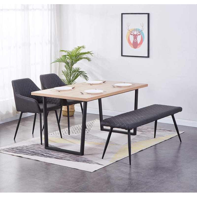 Depuy 130cm Faux Leather Upholstered Bench with Metal Legs, Grey PU