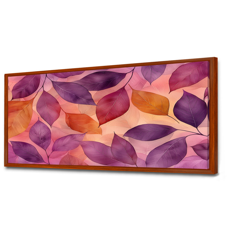 Coucher de soleil sur feuilles III - feuilles, art mural, H 28 po x l 60 po, Impression encadrée flottante, Brun