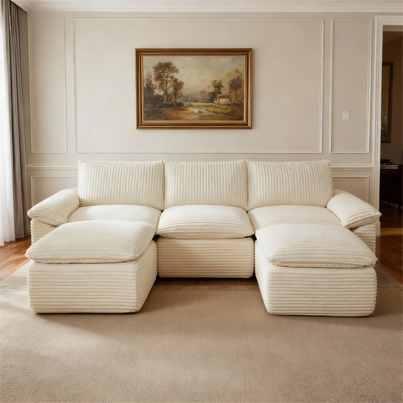 Latitude Run® 111" Corduroy Boneless Sofa Couch Sectional With Dual ...