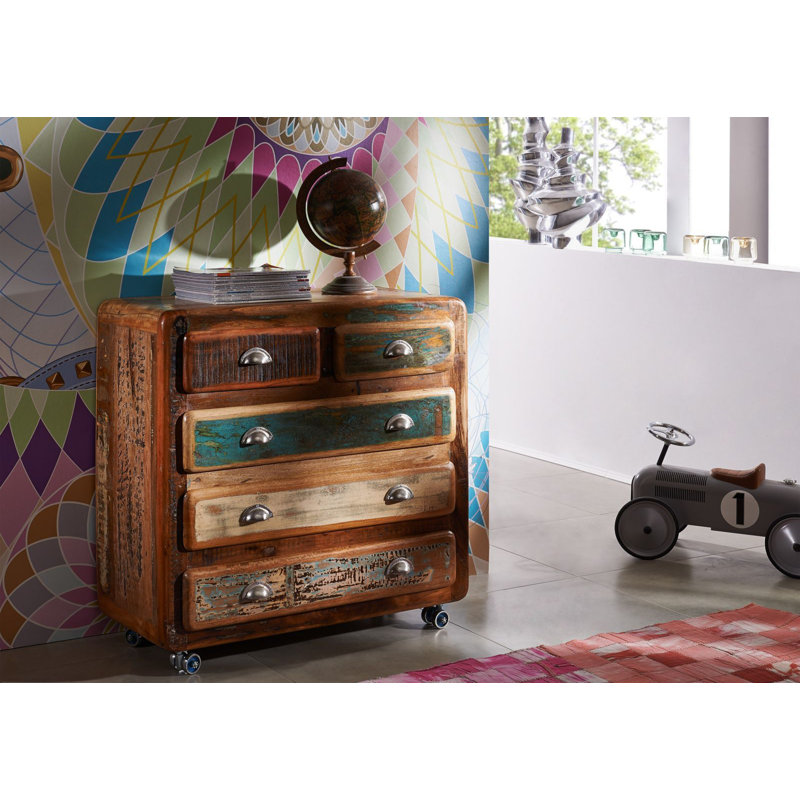 Freezy Solid Wood 90cm W 5 - Drawer Chest of Drawers