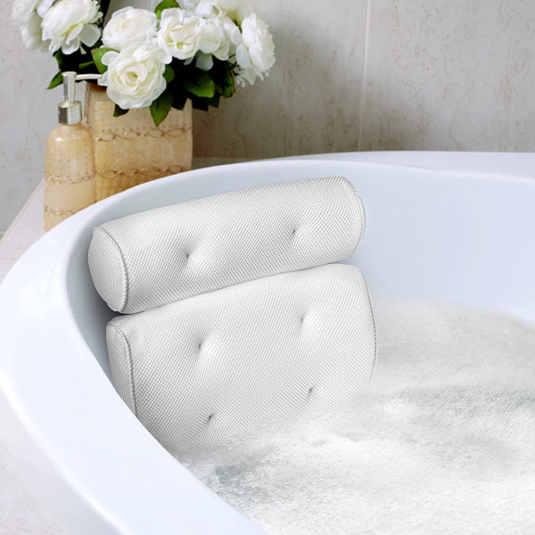 Bath Luxury Comfort White Vinyl Bathtub Pillow with Relaxing Neck