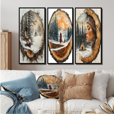 Native Woman In A Winter Wood Slide Landscape II - Native American Woman Wall Art Collection
