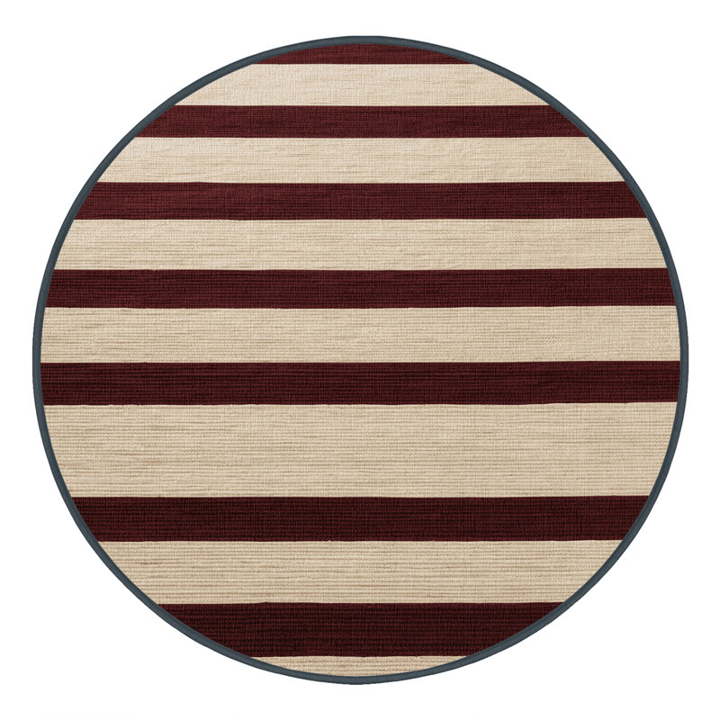 Tapis noir à rayures horizontales lavable à la machine, Rond 3 pi