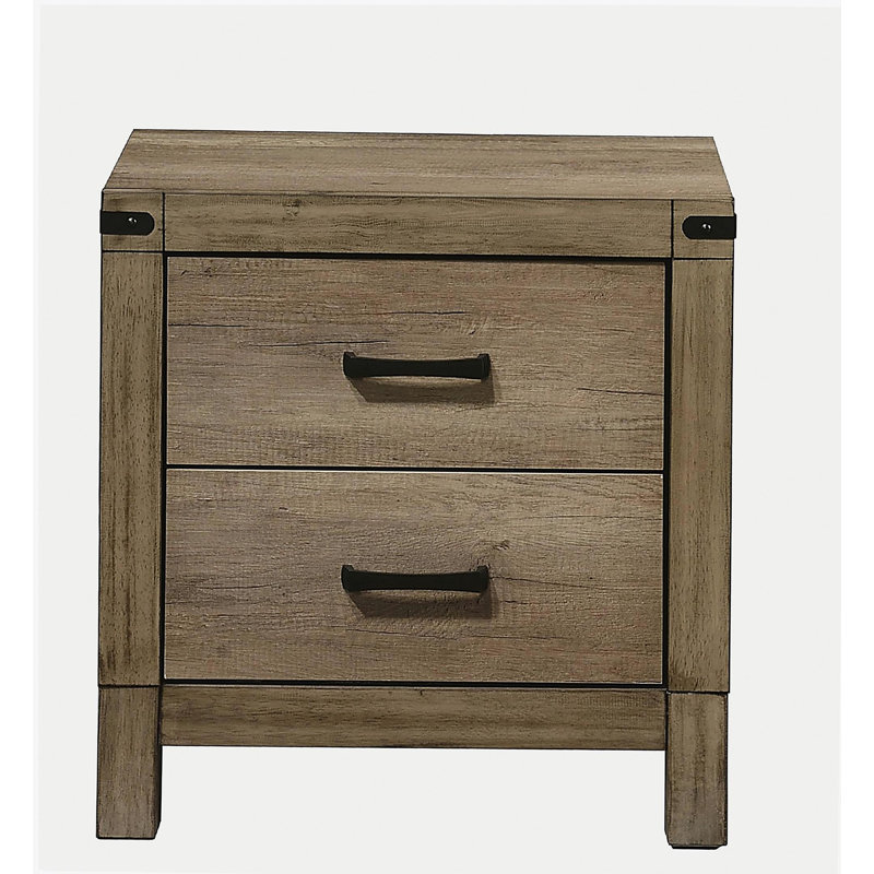 1pc Contemporary Tall Two Drawer Night Stand Bedroom Solid Wood Wooden Furniture Nightstand End Table Brown Melamine Finish Rustic