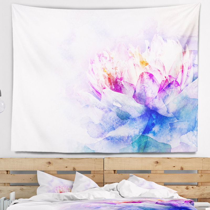 Tapisserie aquarelle fleur bleue, H 32 po x l 39 po
