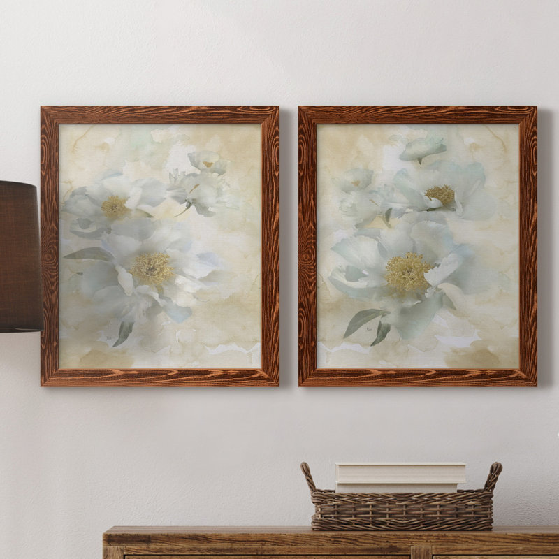 Douces pivoines I - ensemble de 2 reproductions d'art, H 20 po x l 17 po x P 1 po, Toile avec cadre érable, Pas de tapis