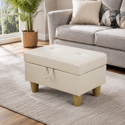 Banc de rangement avec repose-pieds, similicuir piqué et capitonné, blanc