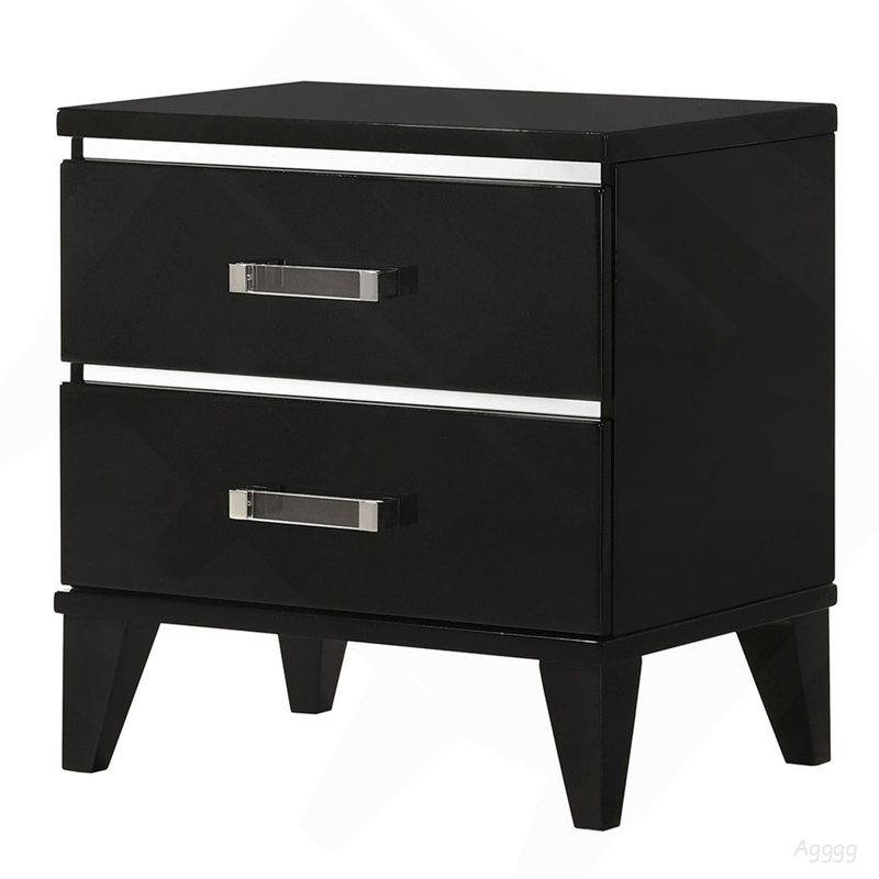 Black 2-Drawer Nightstand