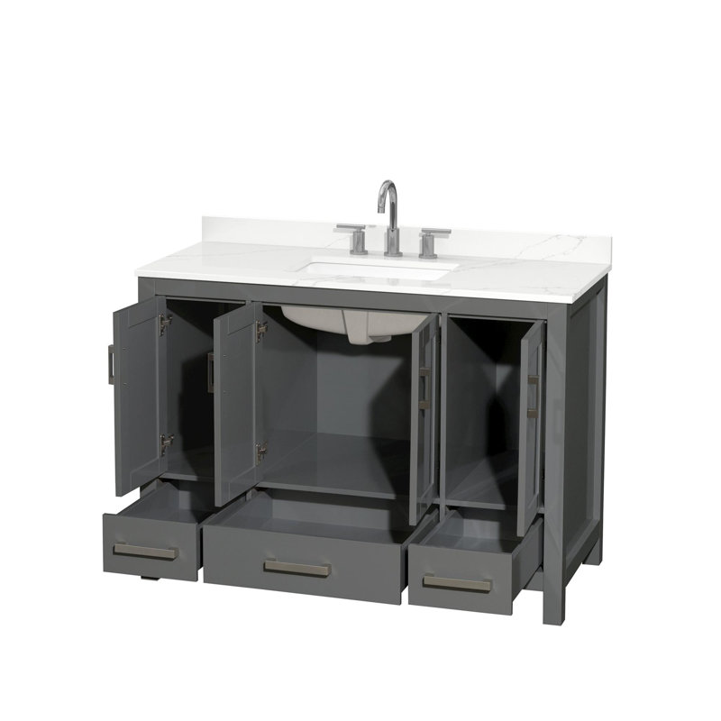 Meuble-lavabo simple autoportant 48 po avec plateau en quartz Sheffield, Gris foncé, Quartz Giotto