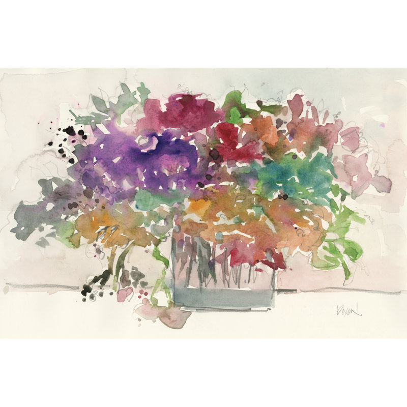 Mix Flowers I - Painting on Canvas, 81 cm H x 122 cm W, Black Floater Frame