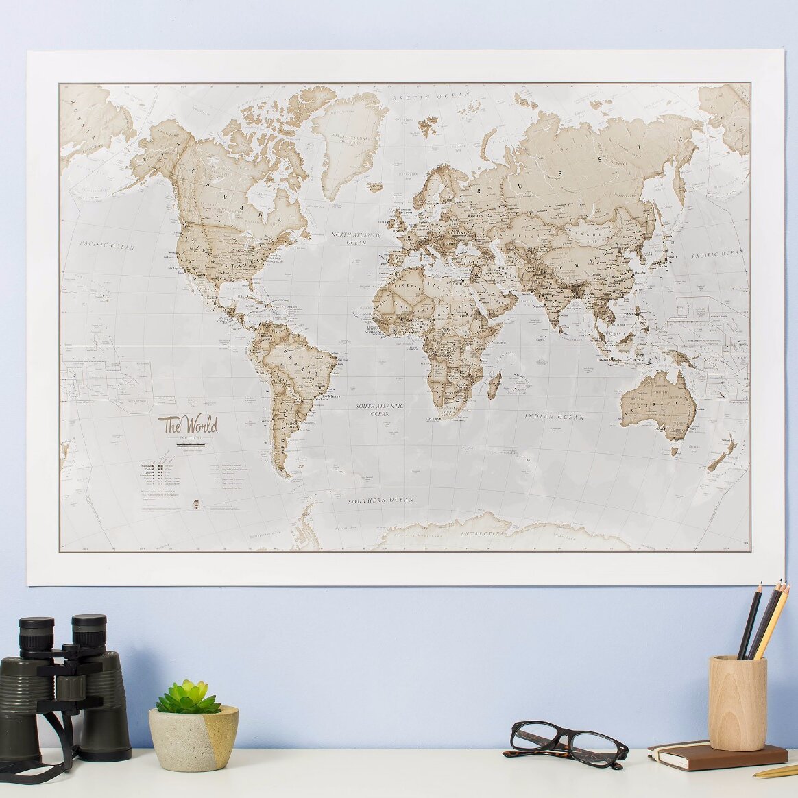 Maps International 33'' W X 23'' H Dry Erase And Laminated World Map 