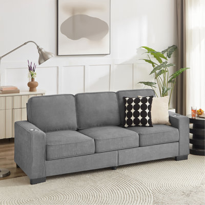 83.86"Snowfleece Fabric Sofa,Modern Compressed Couch,3-Seater Sofa, Furniture For Living Room,Bedroom,Office ,Gray