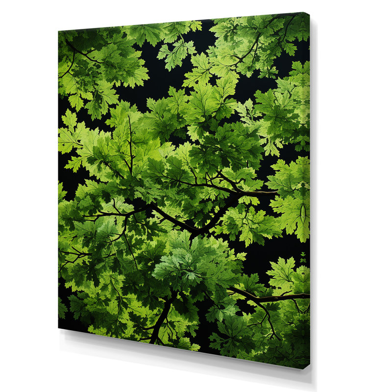 Feuilles vertes au ciel de minuit - art mural arbre, Toile tendue, H 20 po x l 12 po x P 1 po