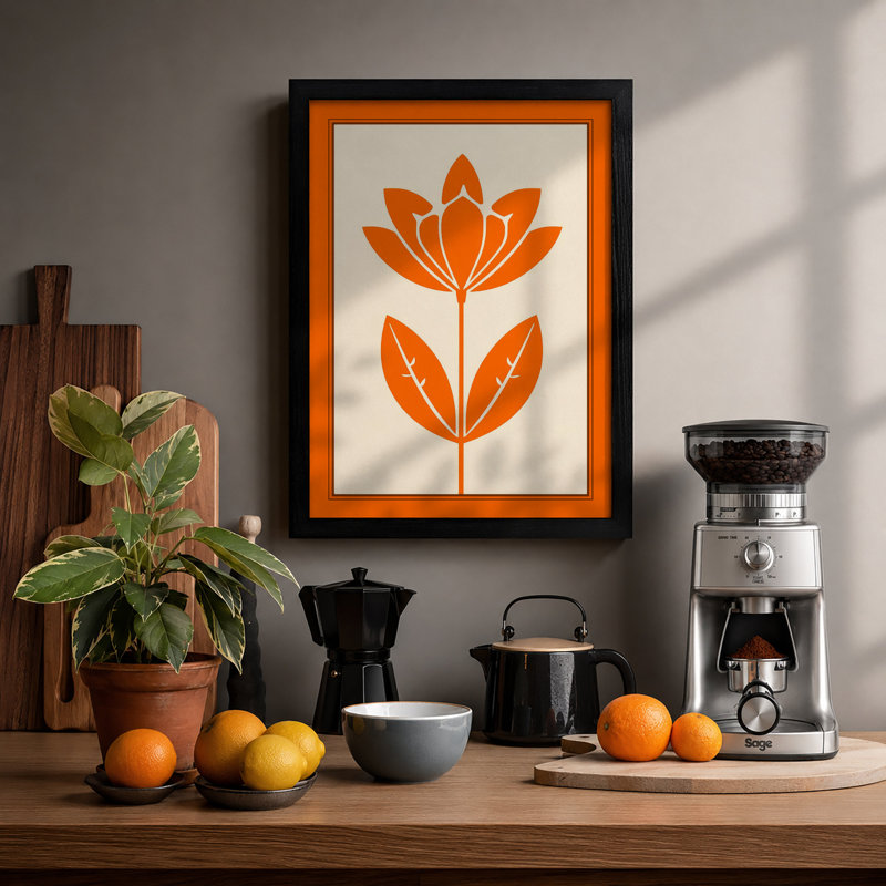 Single Stem in Gold Botanical - Framed Print, A1 - 84.1 x 59.4 cm, Black