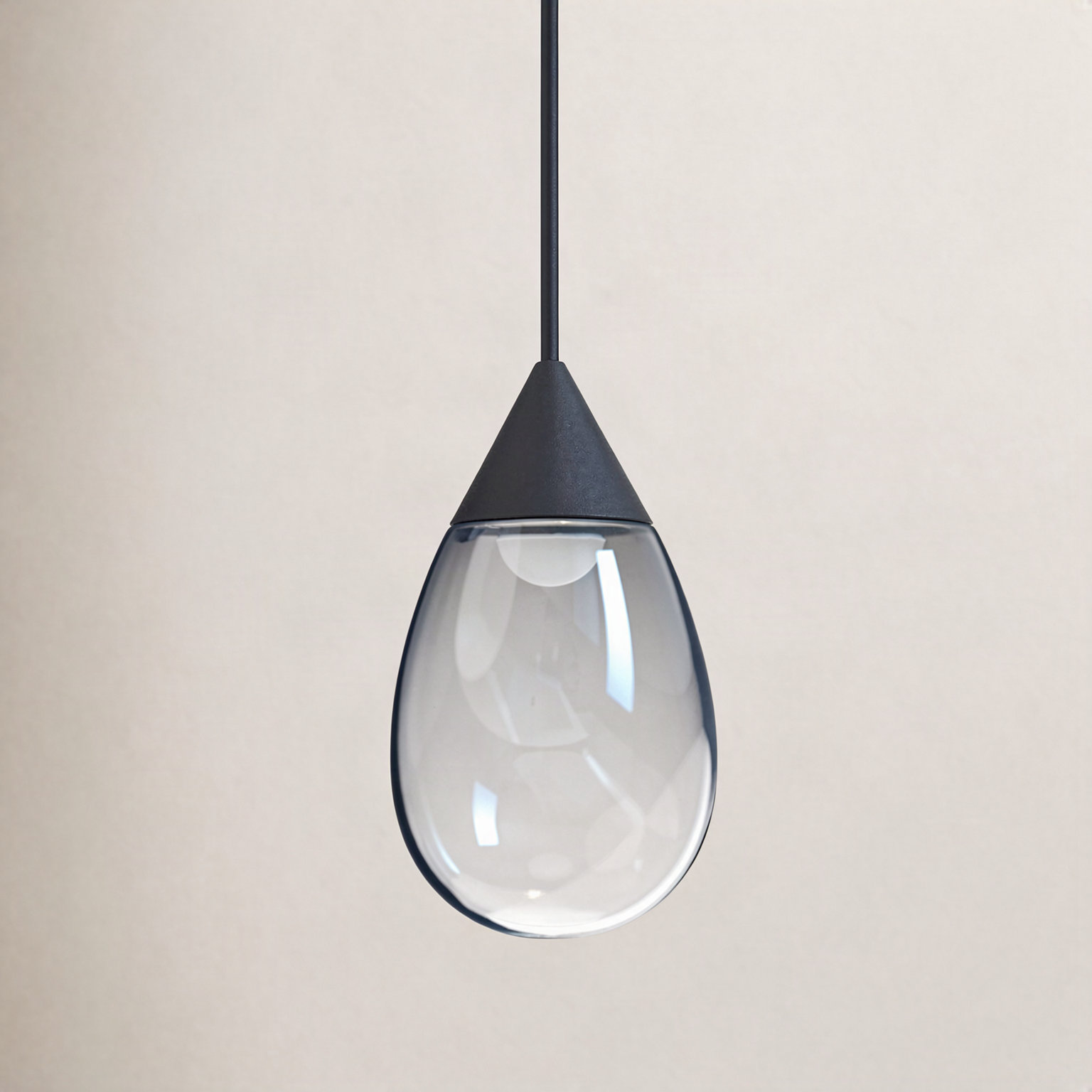 Aliceann Single Light Glass Dimmable Pendant, Matte Black, Smoke