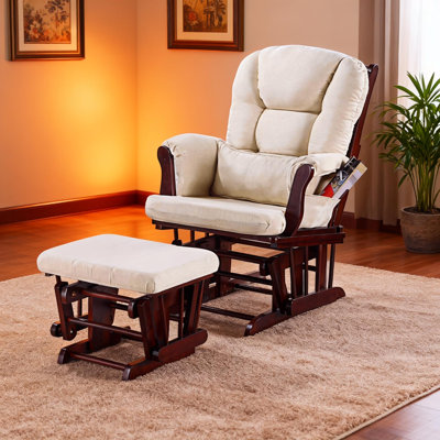 Luxueux fauteuil coulissant rembourré avec repose-pieds en microfibre beige