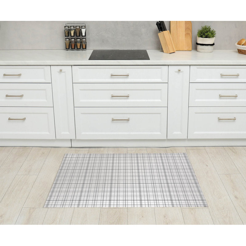 Diano Plaid Kitchen Mat, Grey, Rectangle 3' x 5'