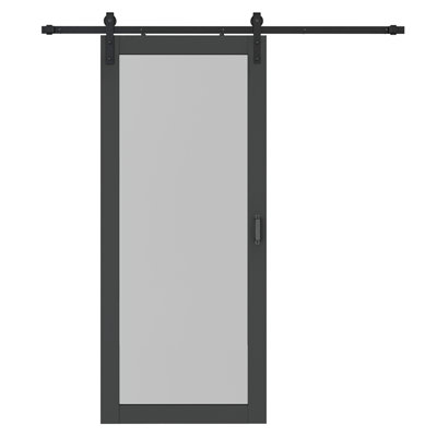 Porte de grange coulissante en verre givré composite 36 po x 84 po avec quincaillerie et poignée de porte