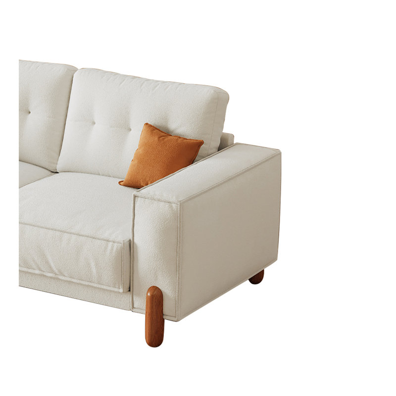 Couches pour le salon, canapé-lit capitonné en tissu moderne avec accoudoirs carrés et 4 pieds en bois massif