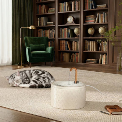 Firework Embossed Ceramic Cat Water Fountain, 71oz/2.1L with Pure Copper Spout, Non-Toxic, Ultra-Quiet Pump, Includes 3 Filters & Sponge, Indoor Automatic Pet Fountain