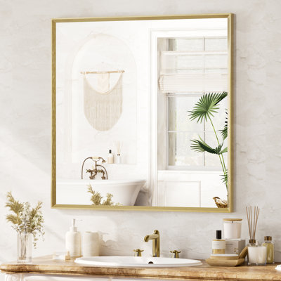 Rust-Proof Aluminum Framed Bathroom Mirror, Beveled Frame Wall Mirror with Thick Tempered Glass, Easy Install & No Wobble Wall Mirror