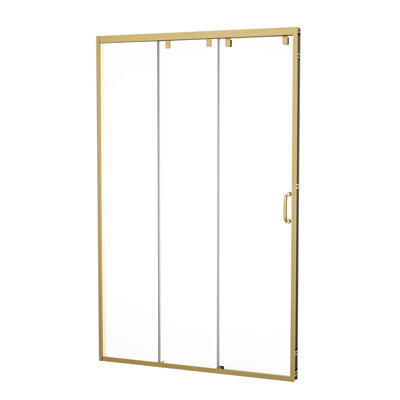 76" H × 48" W Frameless Sliding Shower Door, Tempered Glass Shower Enclosure With 27 1/16" Walk-through Width, Golden Finish Bathroom Shower Door
