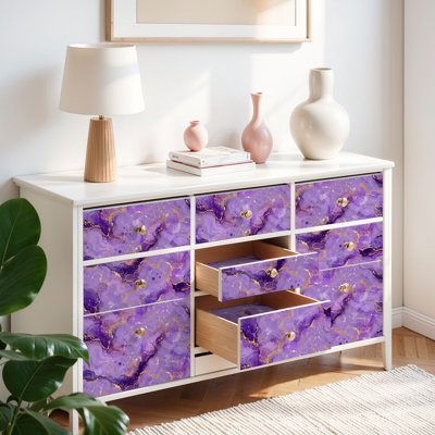 Papier peint auto-adhésif avec marbrures abstraites, marbre mauve, veines dorées, faux peint auto-adhésif et amovible 17,7 po x 118 po (45 x 300 cm)