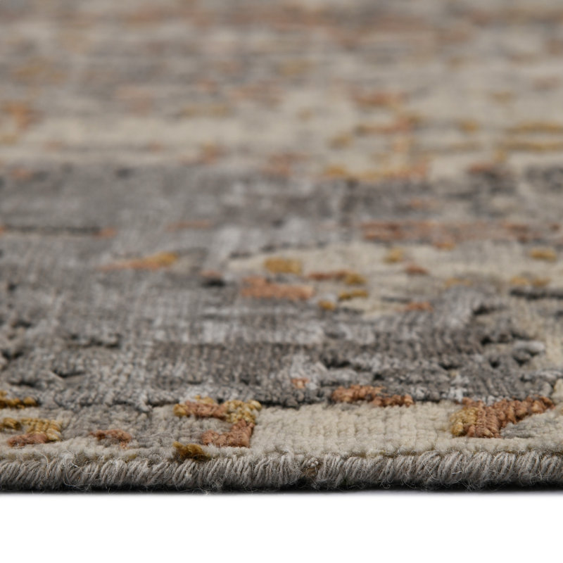 Gray Abstract Hand-Knotted Wool and Silk Area Rug, 2' x 3'
