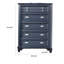 Commode haute Zeny, 5 tiroirs, poignées nickel, bois bleu ardoise