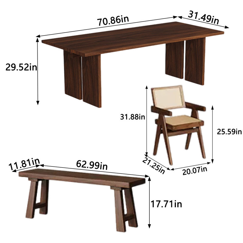 Ensemble de salle à manger rectangulaire, H 29,52 po x L 70,86 po x l 31,49 po