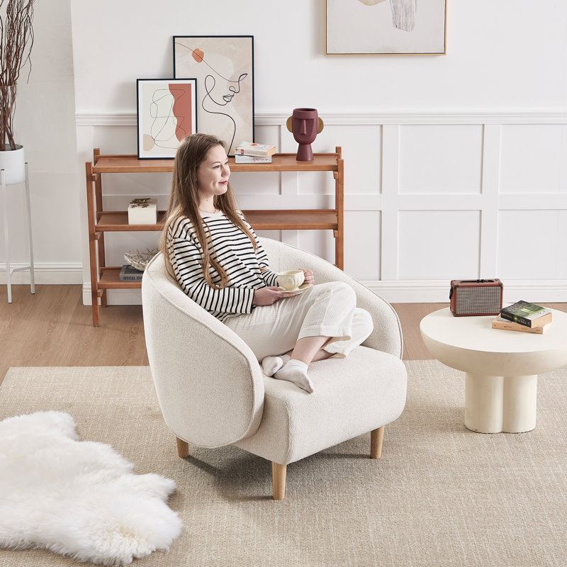 33'' Wide Modern Barrel Accent Chair, Pearl White