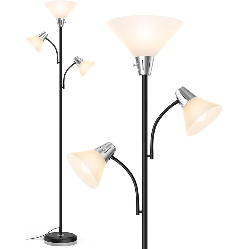 3-head Led Floor Lamp With Adjustable Reading Lights, 3000k Warm White, Modern Standing Lamp For Living Room, Bedroom, Office, Black